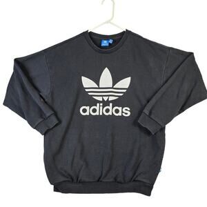 Adidas Trefoil Crew Sweatshirt Women's Small Soft Comfy Pockets Distressed Black